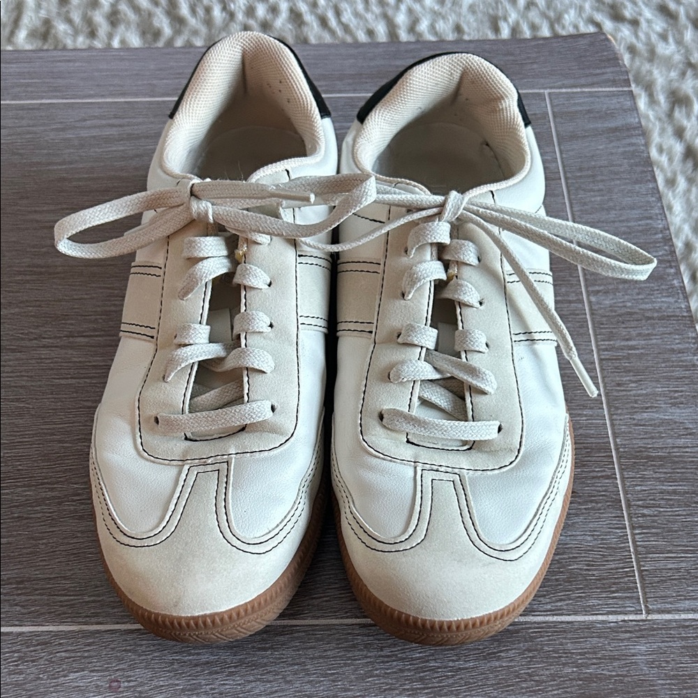 J. Crew Cream and Tan Lace-Up Sneakers